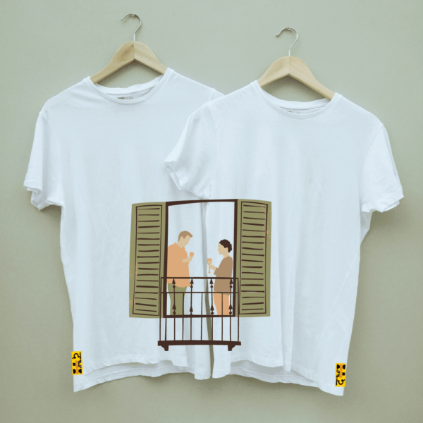 Couple's "Sipping Wine" Printed Combo Round Neck White T shirt