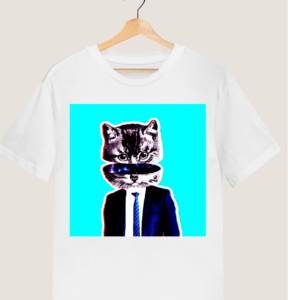Guy's Psy Suited Split Head Cat Printed T shirt.