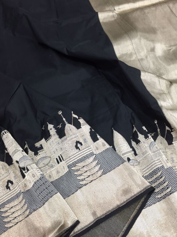 Banaras Handloom Pure Katan Silk Ganga Ghat Saree