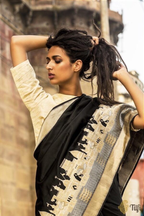 Banaras Handloom Pure Katan Silk Ganga Ghat Saree