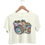 camera printed crop top