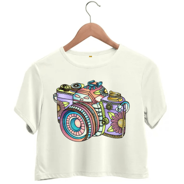 camera printed crop top