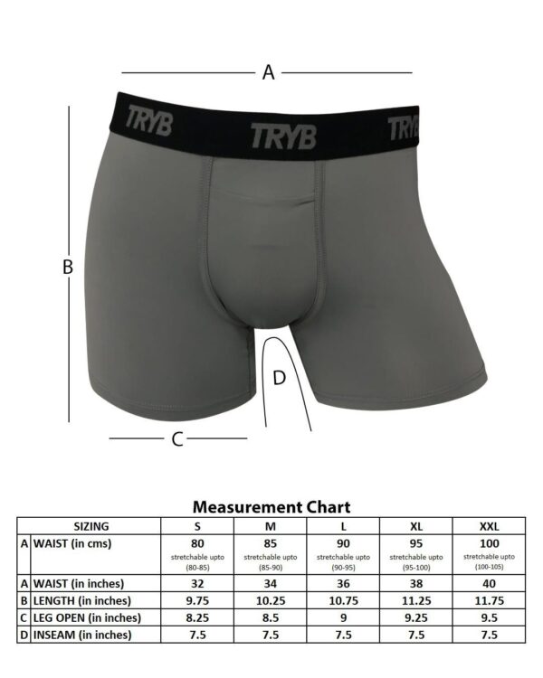 TRYB Mens Sport Performance Stretch Underwear Quick Dry Moisture Wicking Athletic Active Kooltex Square Cut Boxer Trunk