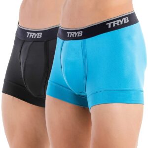 TRYB Pro Mens Sport Performance Stretch Underwear Quick Dry Moisture Wicking Athletic Active Kooltex Short Boxer Trunk - Pack of 2