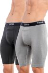 TRYB Mens Compression Shorts Long Leg Performance Underwear Spandex Running Workout Athletic Quick Dry Tights Boxer Brief Trunk (Pack of 2)