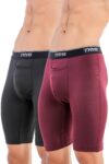 TRYB Mens Compression Shorts Long Leg Performance Underwear Spandex Running Workout Athletic Quick Dry Tights Boxer Brief Trunk (Pack of 2)
