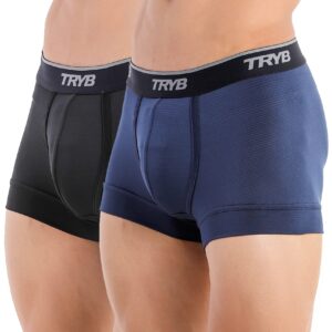 TRYB Pro Mens Sport Performance Stretch Underwear Quick Dry Moisture Wicking Athletic Active Kooltex Short Boxer Trunk - Pack of 2
