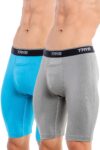 TRYB Mens Compression Shorts Long Leg Performance Underwear Spandex Running Workout Athletic Quick Dry Tights Boxer Brief Trunk (Pack of 2)