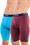 TRYB Mens Compression Shorts Long Leg Performance Underwear Spandex Running Workout Athletic Quick Dry Tights Boxer Brief Trunk (Pack of 2)