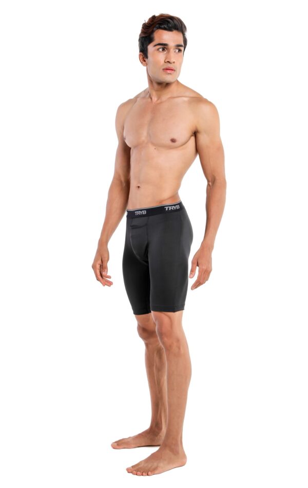 TRYB Mens Compression Shorts Long Leg Performance Underwear Spandex Running Workout Athletic Quick Dry Tights Boxer Brief Trunk (Pack of 2)