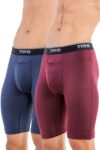 TRYB Mens Compression Shorts Long Leg Performance Underwear Spandex Running Workout Athletic Quick Dry Tights Boxer Brief Trunk (Pack of 2)