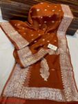 Banaras Pure Handloom Khaddi Georgette Silk With Silver Zari Weaved Saree