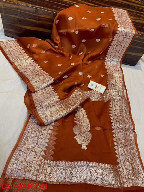 Banaras Pure Handloom Khaddi Georgette Silk With Silver Zari Weaved Saree