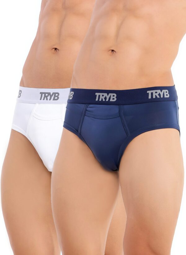 TRYB Mens Sport Performance Stretch Quick Dry Moisture Wicking Athletic Boxer Active Brief (Pack of 2]