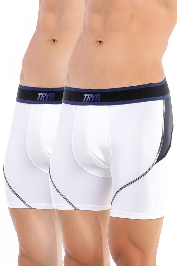 TRYB Mens Sport Performance Stretch Quick Dry Moisture Wicking Compression Athletic Two Tone Active Boxer H Trunk (Pack of 2)