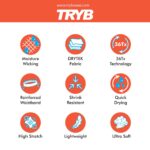 TRYB Mens Sport Performance Stretch Underwear Quick Dry Moisture Wicking Athletic Active Kooltex Square Cut Boxer Trunk