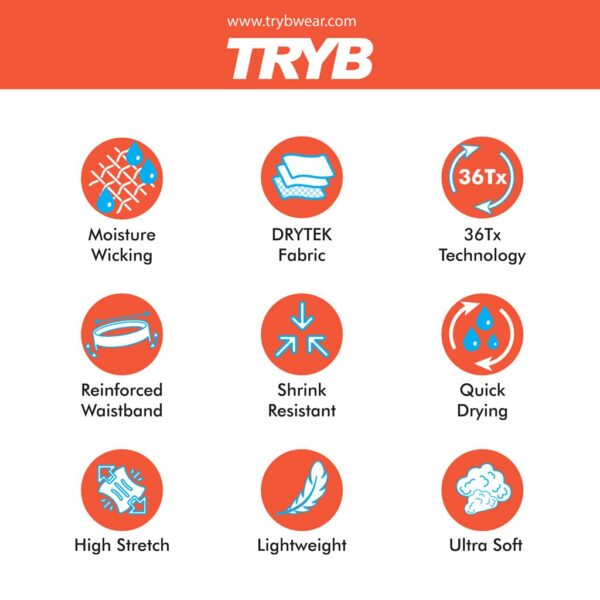 TRYB Mens Sport Performance Stretch Underwear Quick Dry Moisture Wicking Athletic Active Kooltex Square Cut Boxer Trunk