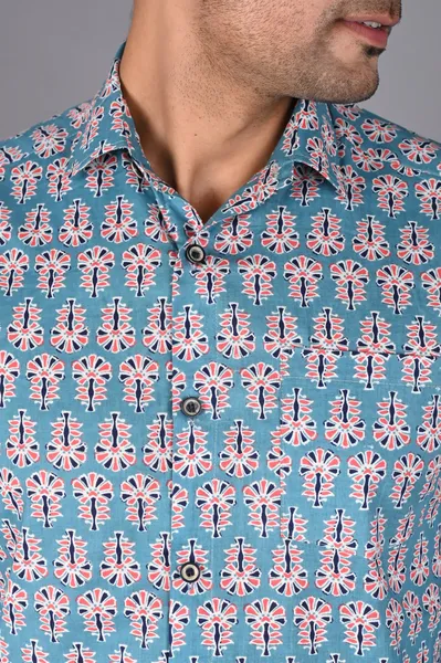 Sky Blue Printed Cotton Shirt