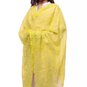Yellow and White Georgette Chikankari Dupatta
