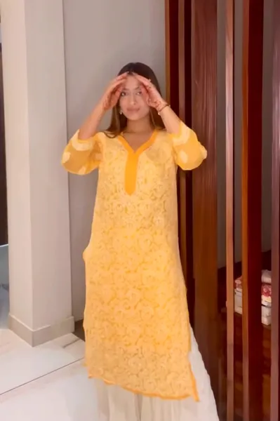 Yellow Georgette All-over Chikankari Jaal Kurta