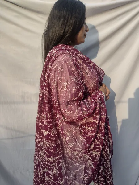 Wine And White Chikankari Tapchi Duppata