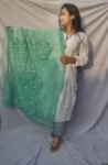 Sea Green And White Chikankari Tapchi Duppata