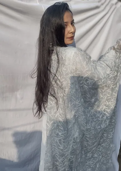 Ash Grey And White Chikankari Tapchi Duppata