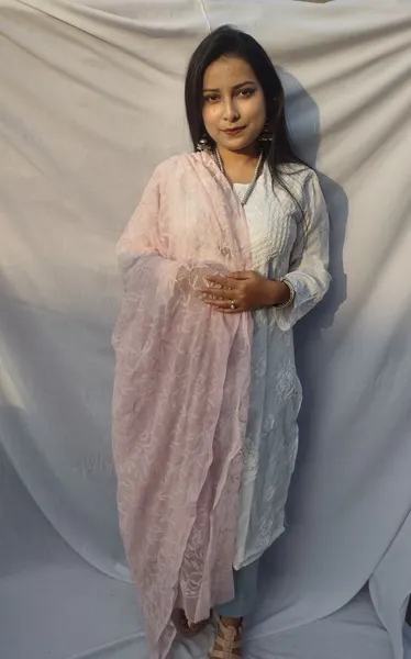 Baby Pink And White Chikankari Tapchi Duppata