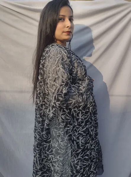 Black & White Georgette Chikankari Dupatta