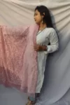 Carrot Pink And White Chikankari Tapchi Duppata