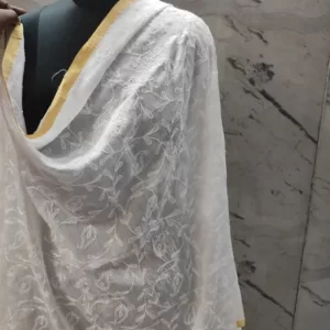 Pure Chanderi Chikan Tapchi Jaal Duppatta ( Dyeable)