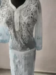 Blue Long Georgette Chikan Shimmery Kurti Set