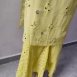 Yellow Long Georgette Chikan Shimmery Kurti Set