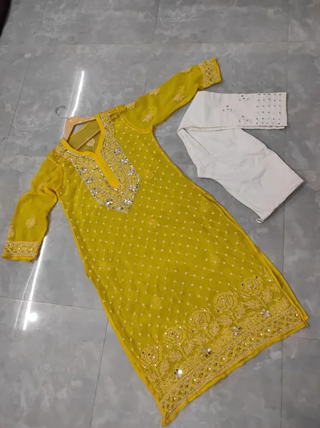 Rose Keel Jaal With Mirror And Jerkan Chikankari Set