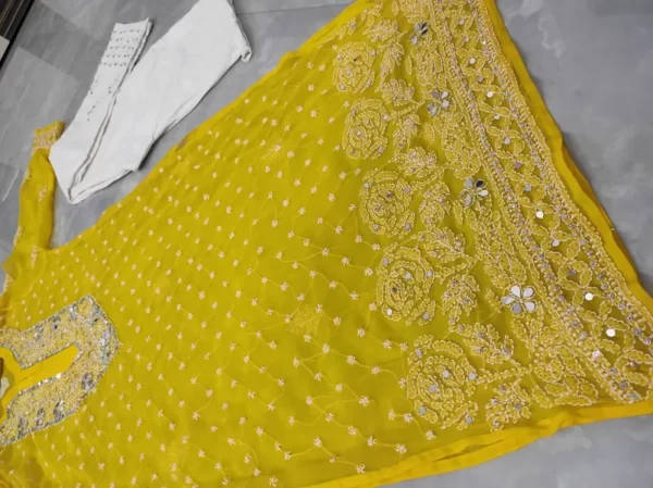 Rose Keel Jaal With Mirror And Jerkan Chikankari Set