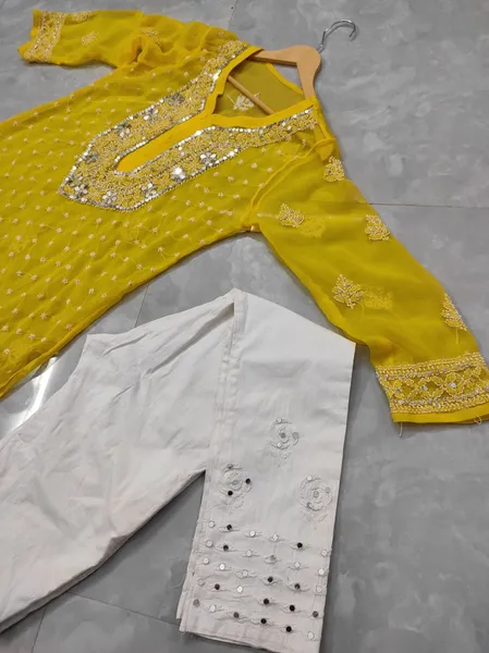 Rose Keel Jaal With Mirror And Jerkan Chikankari Set