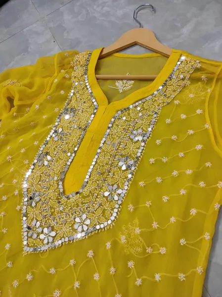 Rose Keel Jaal With Mirror And Jerkan Chikankari Set