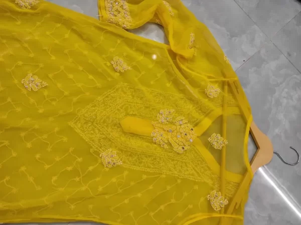 Rose Keel Jaal With Mirror And Jerkan Chikankari Set