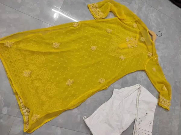 Rose Keel Jaal With Mirror And Jerkan Chikankari Set