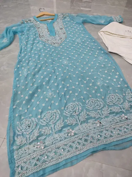 Rose Keel Jaal With Mirror And Jerkan Chikankari Set