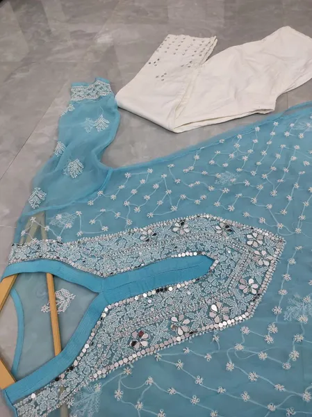 Rose Keel Jaal With Mirror And Jerkan Chikankari Set