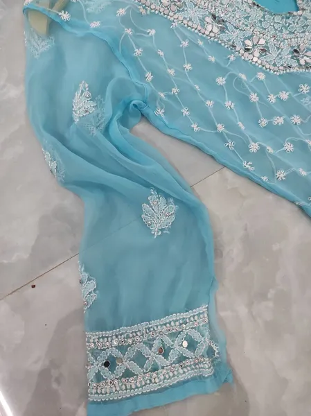 Rose Keel Jaal With Mirror And Jerkan Chikankari Set