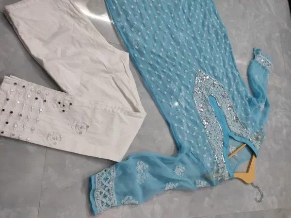 Rose Keel Jaal With Mirror And Jerkan Chikankari Set