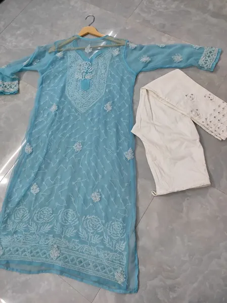 Rose Keel Jaal With Mirror And Jerkan Chikankari Set