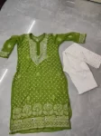 Green Long Georgette Chikan Shimmery Kurti Set