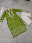 Green Long Georgette Chikan Shimmery Kurti Set