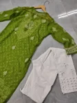 Green Long Georgette Chikan Shimmery Kurti Set
