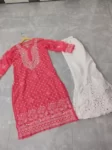 Carrot Chiffon Chikan Kurta Sharara Set