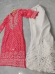 Carrot Chiffon Chikan Kurta Sharara Set