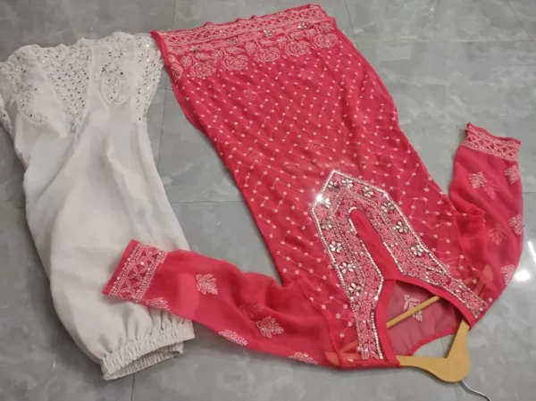 Carrot Chiffon Chikan Kurta Sharara Set